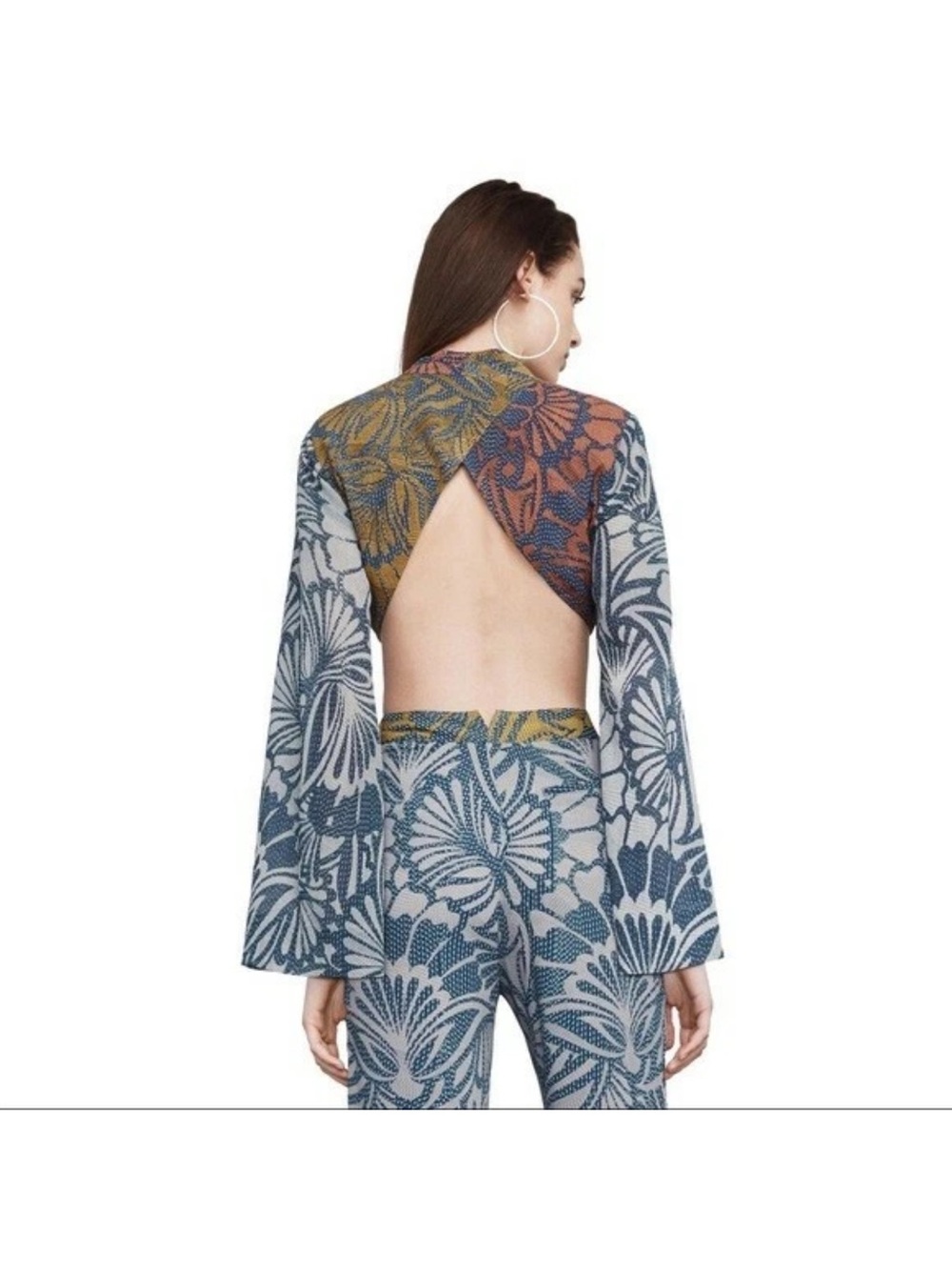 BCBGMaxAzria Rare 2 Piece Set Floral Vacation Festival Wide Leg Pants & Tie Top - Picture 2 of 15